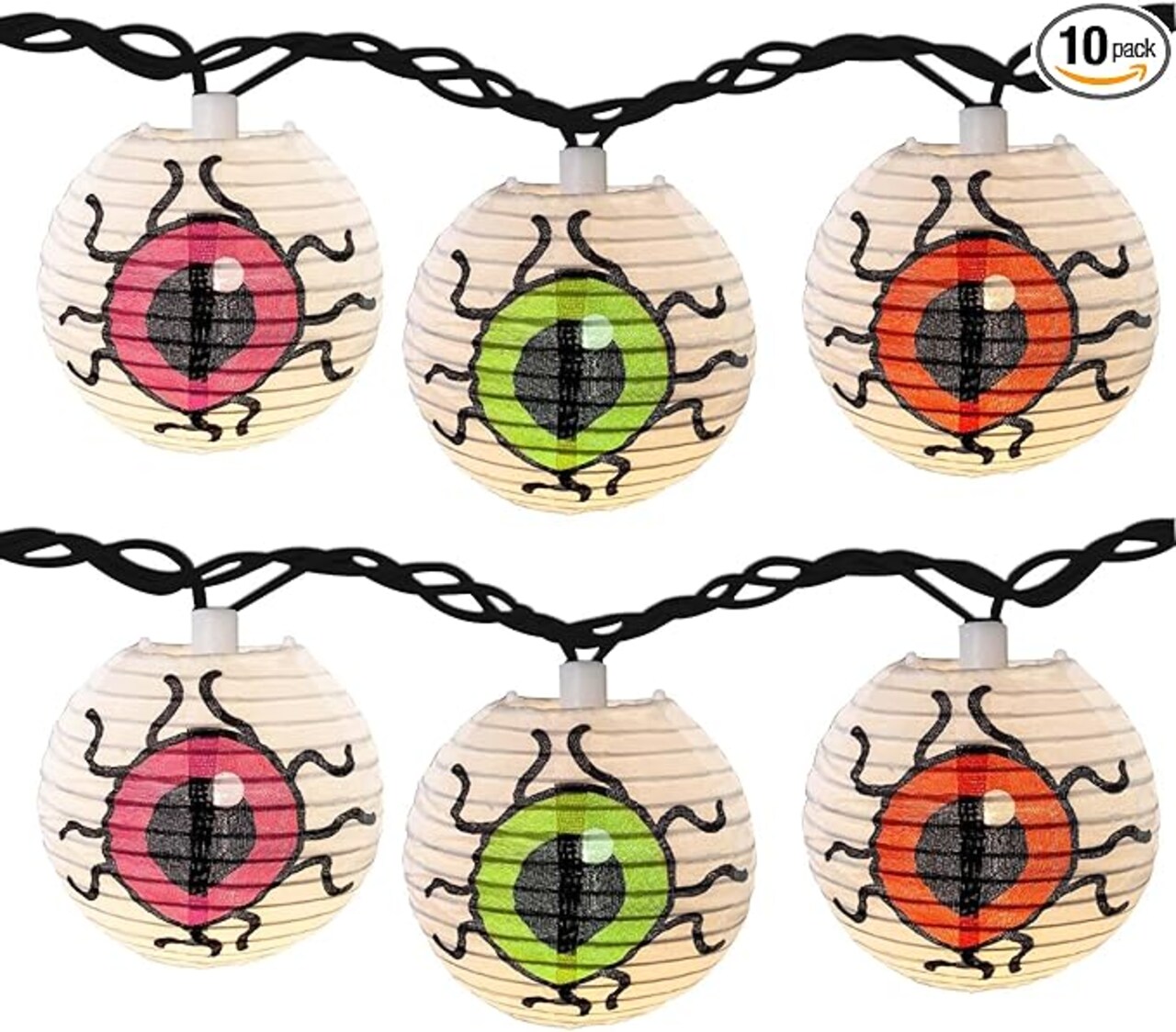 Halloween Lantern String Lights, 8.5Ft LED White Eye Lantern String Lights Plug in, 10 Halloween Lanterns String Light Connectable Indoor/Outdoor Decoration